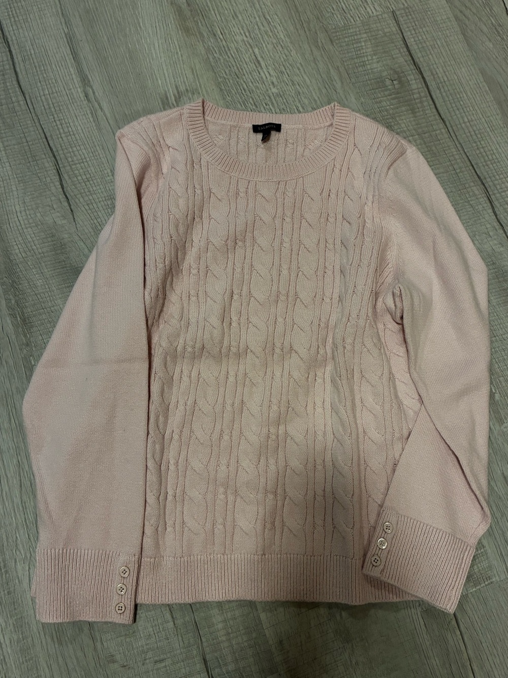Talbots Light Pink Cable Knit Crewneck Sweater